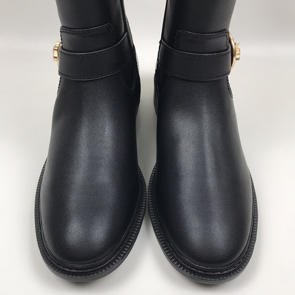 COACH Farrah Black Leather Tall Riding Boots Logo Buckle NEW NWOB - Picture 4 of 16